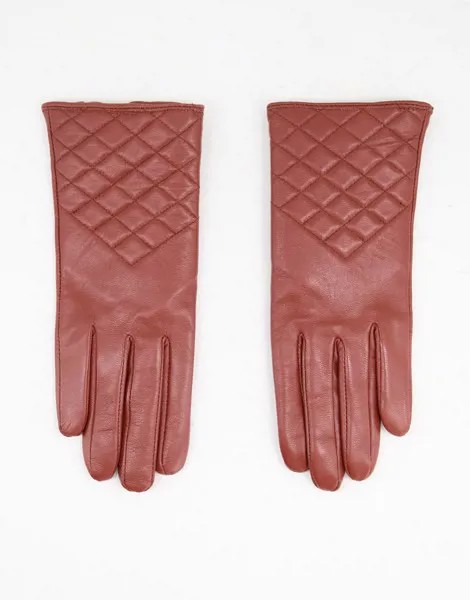 Коричневые стеганые кожаные перчатки Paul Costelloe-Коричневый цвет