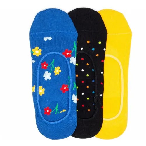 Носки Happy Socks, 3 пары, размер 36-40, синий, черный, желтый