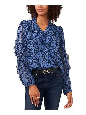 VINCE CAMUTO Женская синяя блузка с присборенным воротником и длинными рукавами на подкладке и разрезом, M