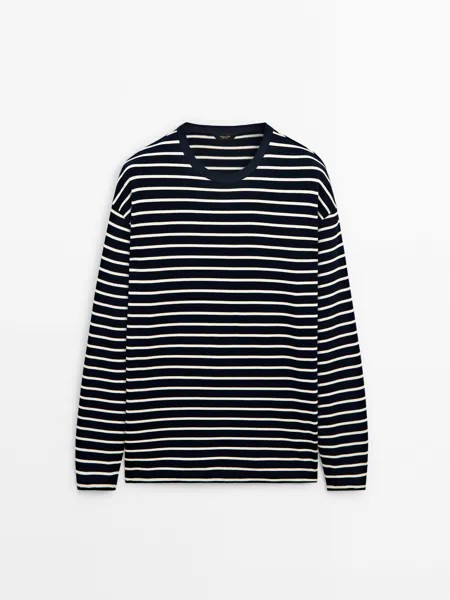 Хлопковая футболка в полоску с длинными рукавами Massimo Dutti, синий
