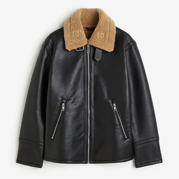 Куртка H&M Regular Fit Teddy-lined, черный