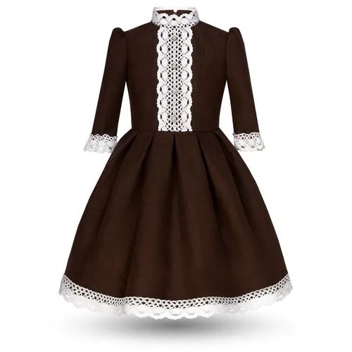 Платье Alisia Fiori Патриция Latte Sc коричневый меланж с белым кружевом, размер 128-134