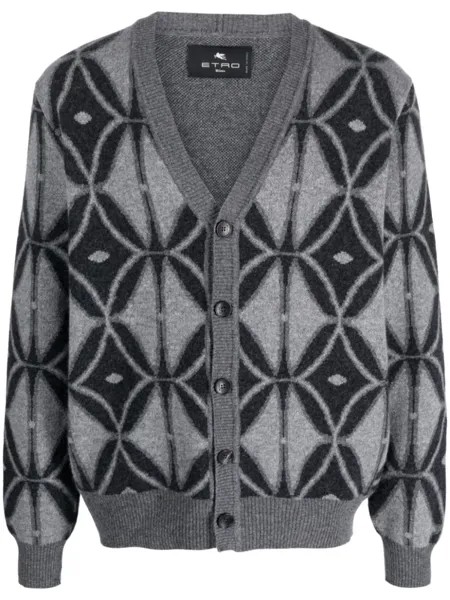ETRO шерстяной кардиган с узором, серый