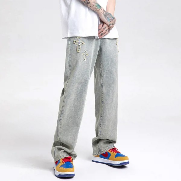 Мужские уличные мешковатые джинсы, брюки в стиле хип-хоп для мужчин и женщин, свободные джинсы, брюки большого размера, джинсы-бойфренды