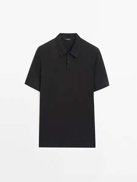 Рубашка поло из 100% хлопка с воротником на пуговицах Massimo Dutti, черный