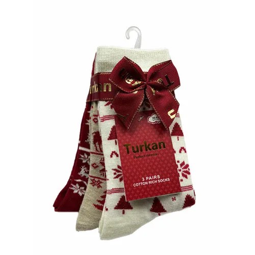 Носки Turkan, 3 пары, размер 36-41, белый, бежевый, красный