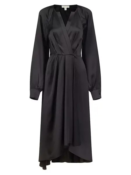 Атласное платье миди с искусственным запахом Michael Michael Kors, черный