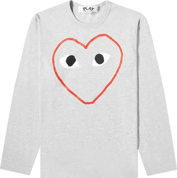 Футболка Comme des Garçons Long-Sleeve Play T-Shirt With Outlined Red Heart 'Grey', серый