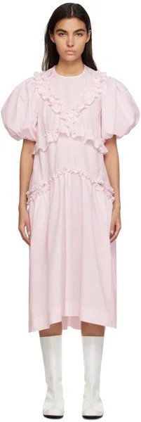 Розовое платье-миди с рюшами Simone Rocha