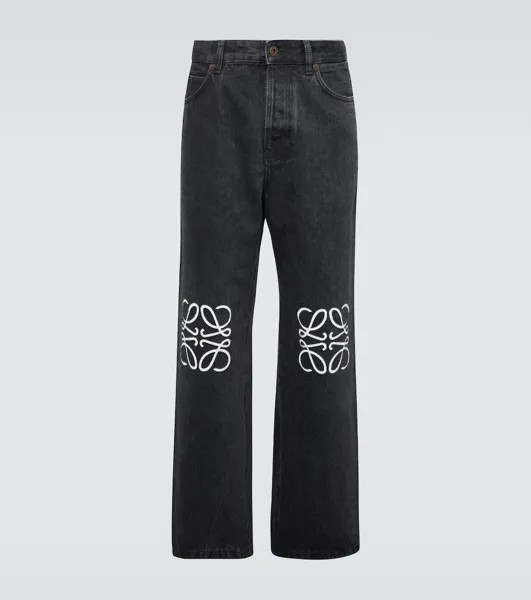 Прямые джинсы anagram с кожаной отделкой Loewe, черный