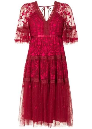 Needle & Thread кружевное платье миди Midsummer с вышивкой