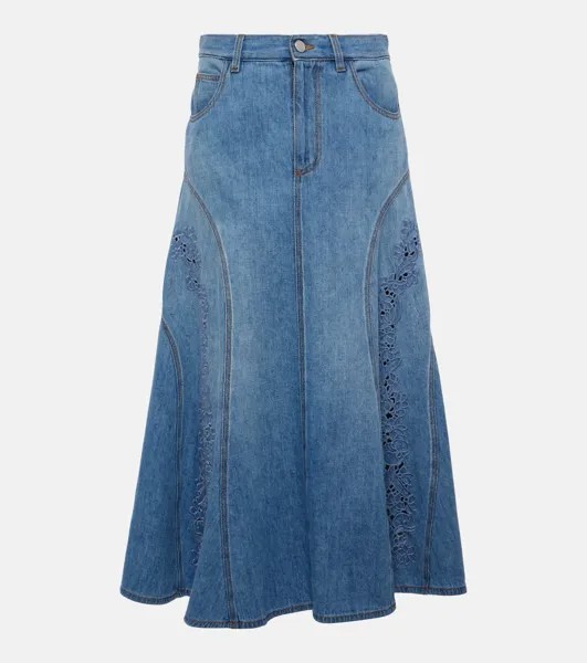 Джинсовая юбка миди с вышивкой Chloé, синий