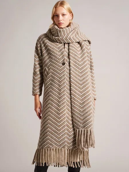 Пальто-шарф оверсайз из твиловой вязки Jilliya Ted Baker, коричневый кэмел