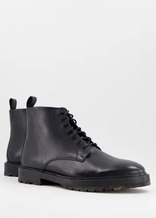 Черные кожаные ботинки на шнуровке с камуфляжным принтом на подошве Walk London James-Черный цвет