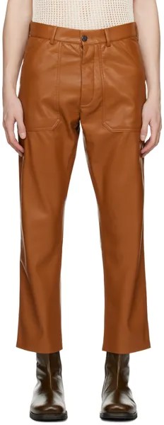 Светло-коричневые брюки из веганской кожи Jasper Nanushka