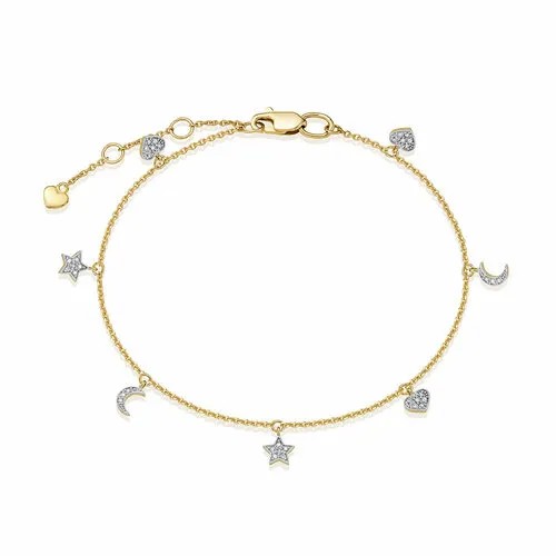 Браслет-цепочка Vesna jewelry, желтое золото, 585 проба, родирование, бриллиант, длина 25 см.