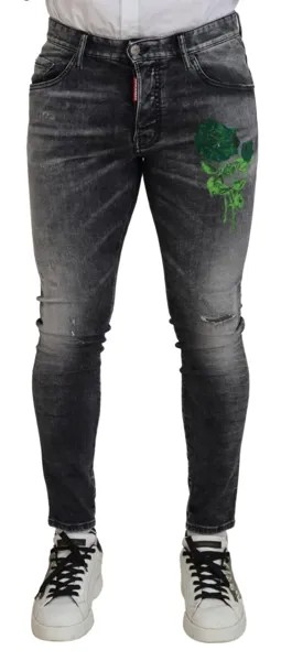 Джинсы DSQUARED2 Серые, потертые, зеленые с принтом, повседневные джинсы скинни IT48/W34/M 880 долларов США