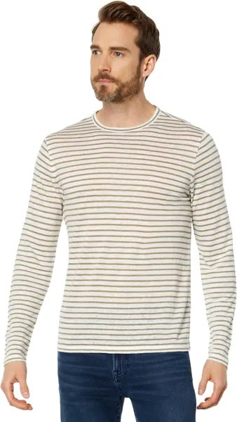 Футболка Vince Stripe Linen Long Sleeve Crew, цвет Off-White/Pine Green