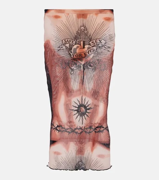 Сетчатая юбка миди из коллекции tattoo Jean Paul Gaultier, коричневый