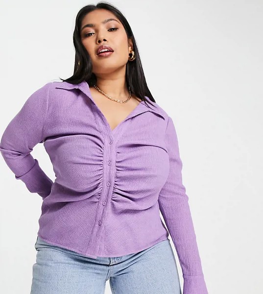 Фактурная рубашка приглушенного сиреневого цвета со сборками спереди ASOS DESIGN Curve-Фиолетовый цвет