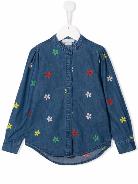 Stella McCartney Kids джинсовая юбка с цветочной вышивкой