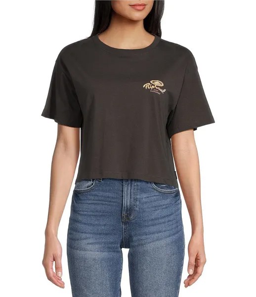 Укороченная футболка с рисунком Rip Curl Rolling Curl, черный
