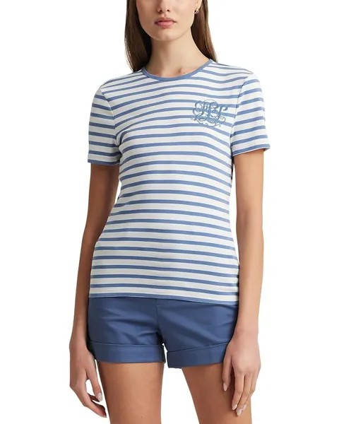 Футболка LAUREN Ralph Lauren Striped Stretch Cotton Crew Neck, цвет White/Pale Azure
