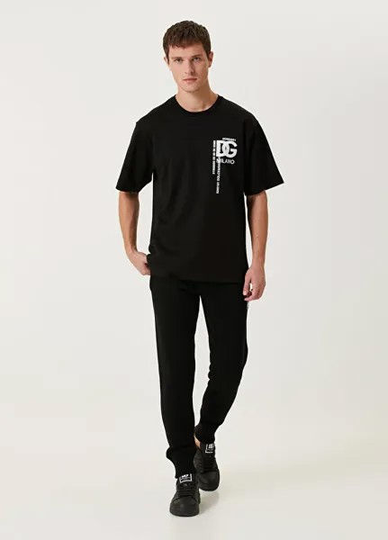Черные шерстяные спортивные брюки с логотипом и кулиской на талии Dolce&Gabbana