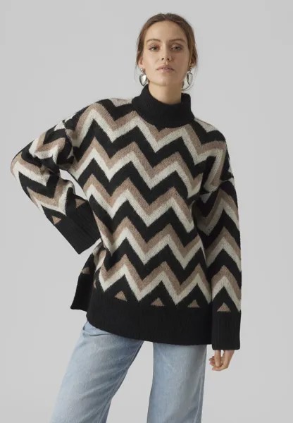 Свитшот Vero Moda ВМКАЛИНА HIGHNECK LONG, черный/коричневая чечевица/береза