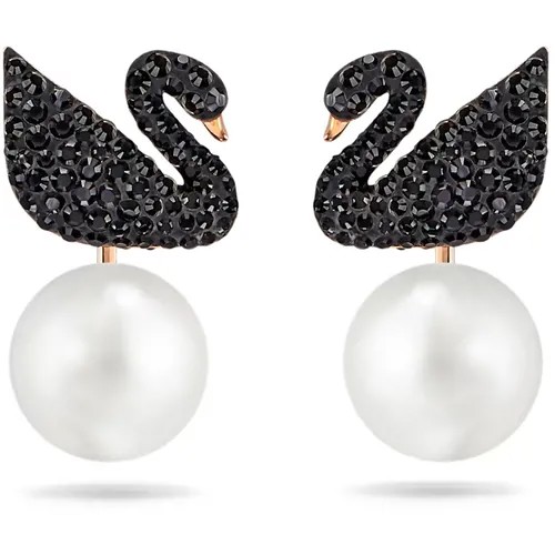 Серьги двусторонние SWAROVSKI, кристаллы Swarovski, золотой, черный