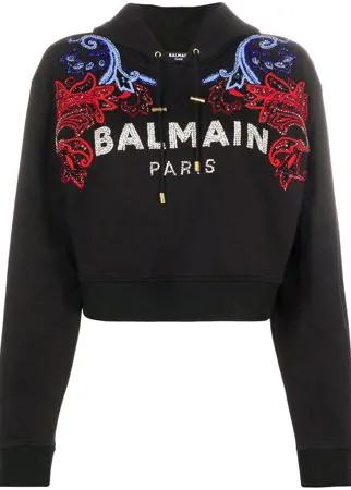 Balmain худи с логотипом и кристаллами
