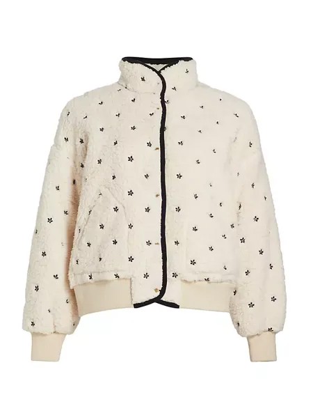 Куртка из шерпы с вышивкой Blackbird The Great, цвет cream black floral embroidery