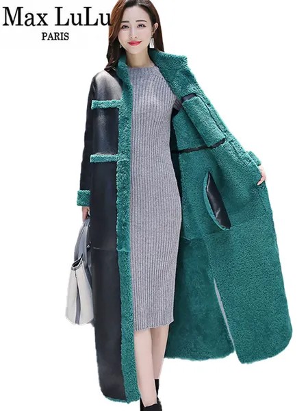 Max LuLu Роскошная Корейская верхняя одежда Женская двусторонняя кожаная одежда женская зимняя куртка пальто из искусственного меха повседне...
