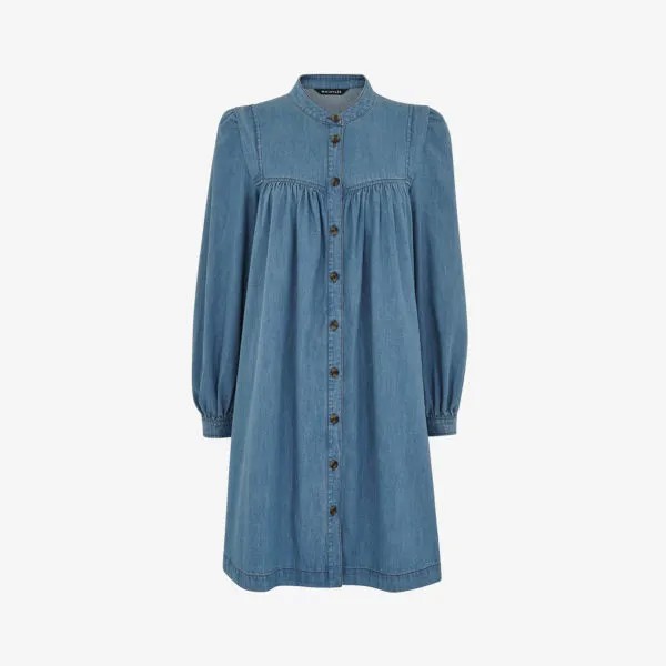 Джинсовое платье-трапеция из шамбре с пышными рукавами Whistles, синий