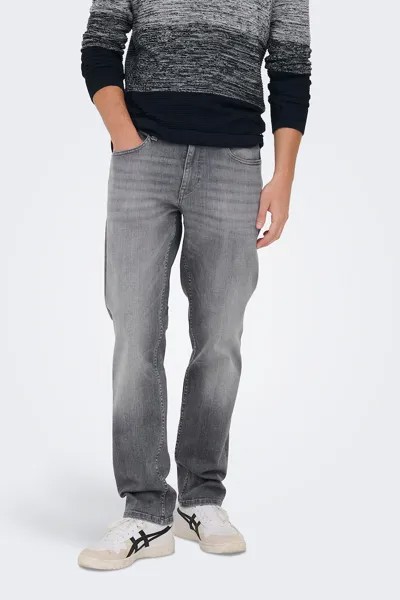 Стандартные джинсы с эффектом потертости Only & Sons, серый