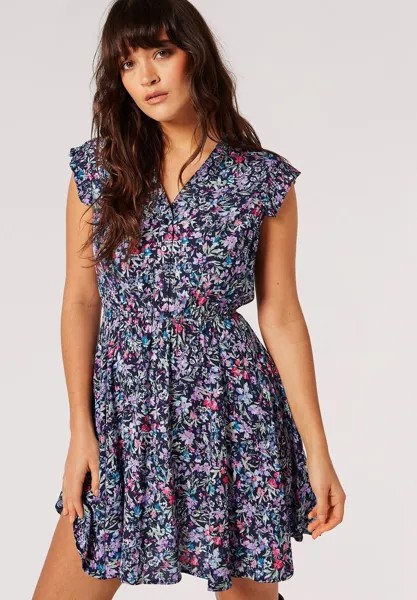 Платье-рубашка Ditsy Ruffle Sleeve Apricot, цвет navy