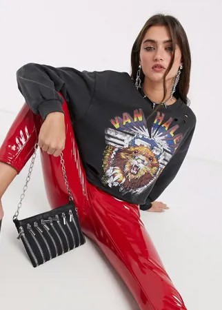 Серый короткий свитшот с принтом Van Halen Bershka-Черный