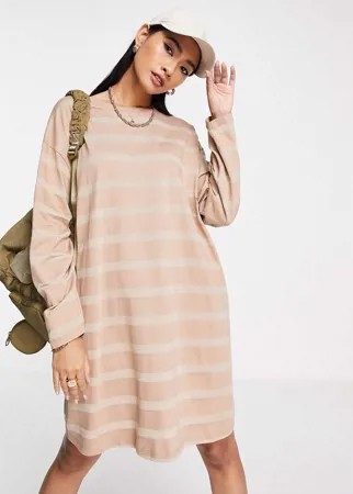 Платье-футболка в стиле oversized с полосками светло-коричневого цвета в тон ASOS DESIGN-Коричневый цвет
