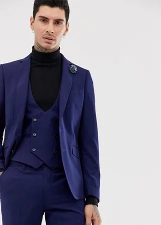 Темно-синий приталенный пиджак с добавлением шерсти Gianni Feraud