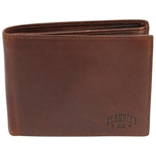 Бумажник Klondike, натуральная кожа, гладкая фактура, без застежки, отделения для карт и монет, коричневый