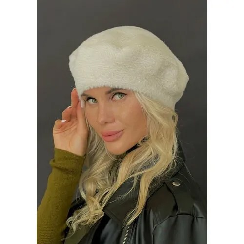 Шапка Solo Way Берет из ангоры зимняя, размер 54/56, бежевый
