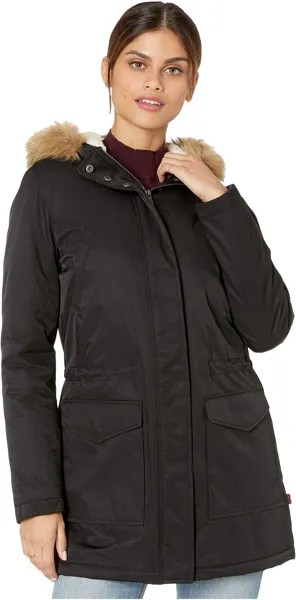 Парка Levi's Coated Cotton Parka with Sherpa and Faux Fur Hood, черный