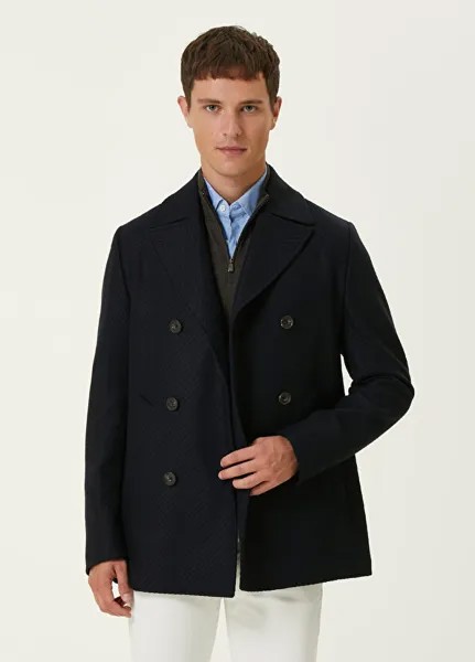 Темно-синее шерстяное пальто с фактурной полоской Corneliani