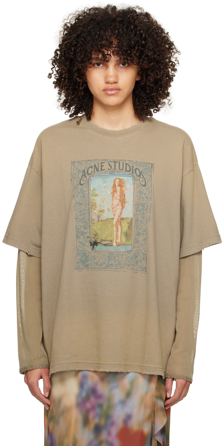 Серо-коричневая многослойная футболка с длинными рукавами Acne Studios