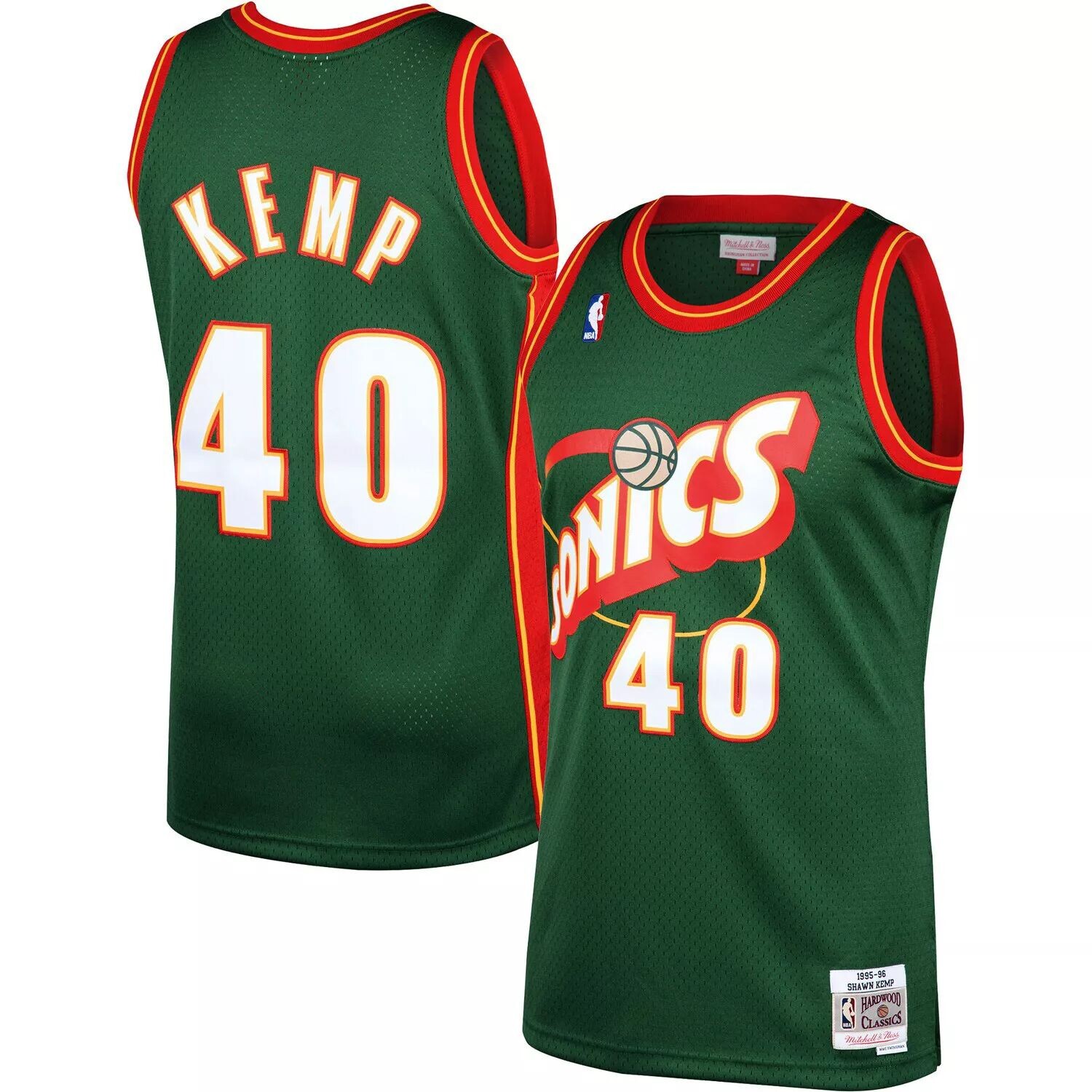 Мужская майка Mitchell & Ness Shawn Kemp Green Seattle SuperSonics 1995-96 Hardwood Classics Swingman