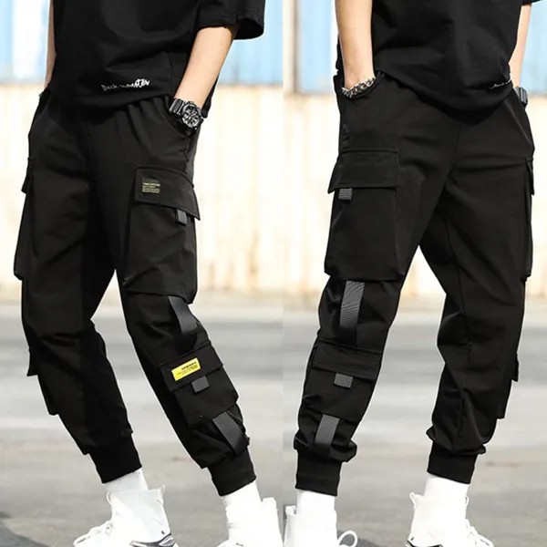 Мужчины Джоггеры Хип-хоп Гарем Брюки Уличные брюки Карго Брюки Черный Харадзюку Эластичные ноги Потные штаны