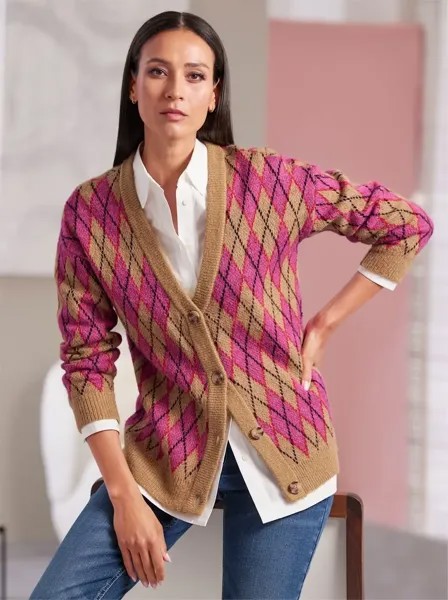 Heine кардиган, цвет Camel-Fuchsia-Gemustert
