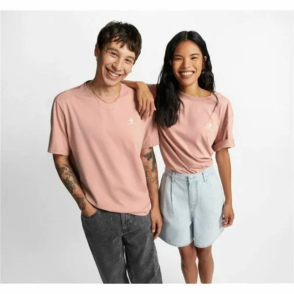 Унисекс классическая футболка с коротким рукавом со звездой и шевроном на левой груди CONVERSE, цвет rosa