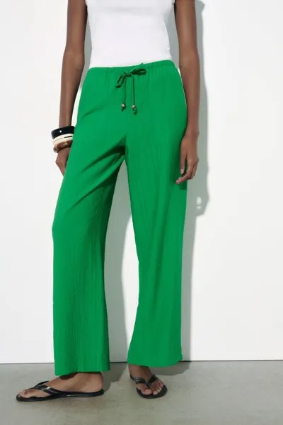 Удлиненные мятные брюки Zara, зеленый