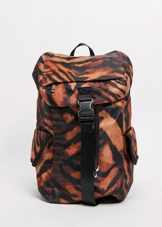 Нейлоновый рюкзак с боковыми карманами и тигровым принтом ASOS DESIGN-Многоцветный